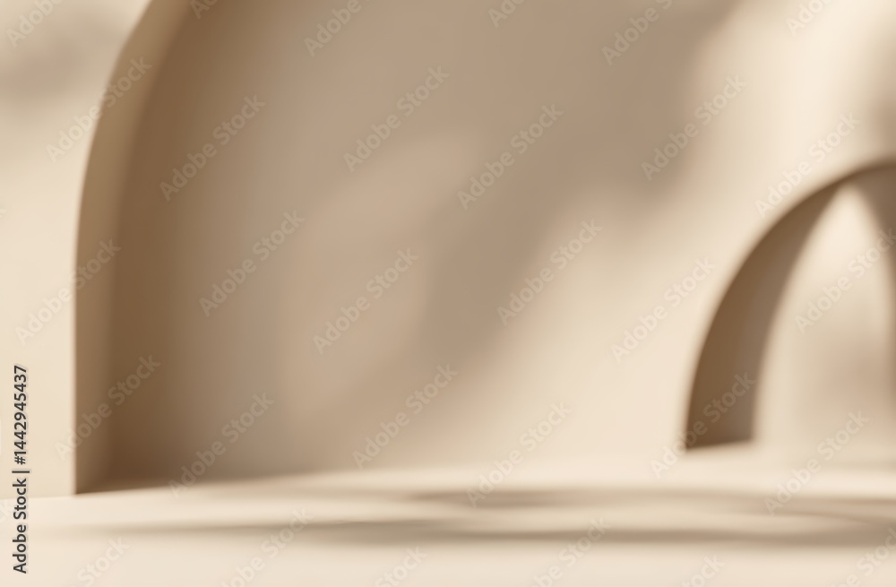 Poster minimalist beige architectural background with soft shadows and curved archways.
