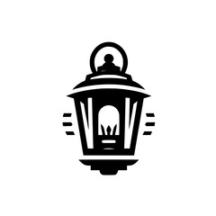 Classic Black Lantern Silhouette Vector Icon on White Background