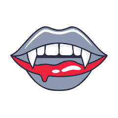 Vampire lips with fangs dripping blood in a bold illustration  