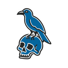 Fototapeta premium Blue bird sitting on a skull 