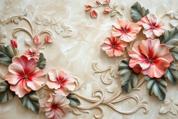 Ornate floral wall decor with sculpted blossoms and leaves.