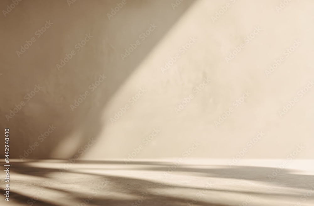 Poster minimalist sunlit wall with soft shadows creating a calm and serene atmosphere.
