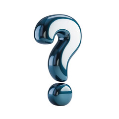 Fototapeta premium Glossy blue 3D question mark symbol isolated on white background. Modern, abstract punctuation concept for creativity, design, FAQ, and communication