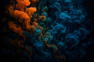 Vibrant Smoke Abstract Art: A dynamic abstract composition featuring swirling smoke in bold orange and blue hues, creating an eye-catching visual experience.