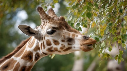 Obraz premium Giraffe Grazing on Leaves: Wildlife Portrait