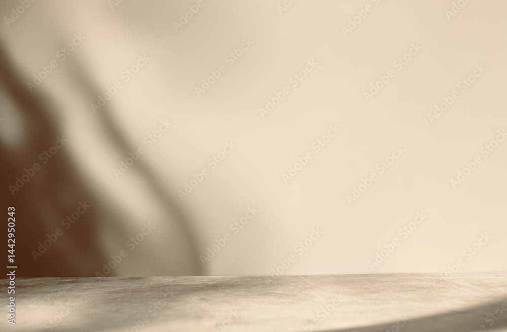 Poster minimalist beige scene with soft shadows on a textured surface and background, creating a calm, neut