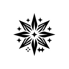 Bold Black Star or Snowflake Icon: Modern Geometric Graphic Motif on White