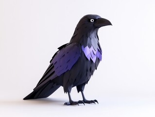 3D raven, papercraft style, profile view