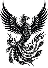 Phoenix Rising: Black and White Vector Art