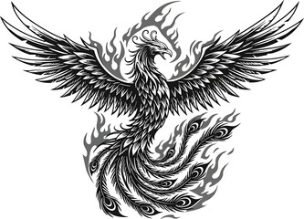 Phoenix Rising: Black and White Vector Art