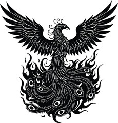 Phoenix Rising: Black and White Vector Art