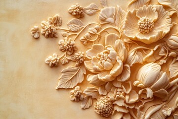 Ornate floral relief sculpture design in warm tones.