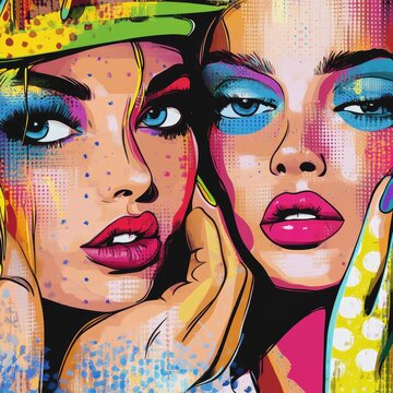 Pop Art Style Portrait of a Person &ndash; Bright Abstract Colors Bold Graphic Outlines Retro 1960s Vibes