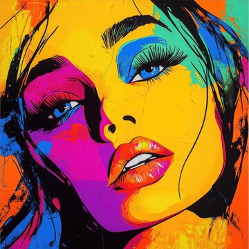 Pop Art Style Portrait of a Person &ndash; Bright Abstract Colors Bold Graphic Outlines Retro 1960s Vibes