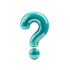 Naklejka premium Glossy cyan blue 3D question mark on a white background. Ideal for FAQ, help support, customer inquiry, and creative design projects needing modern punctuation icons