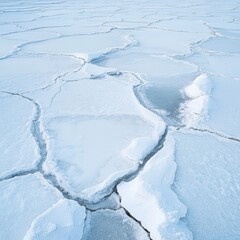 Abstract Aerial View of Cracked Ice Surface in Cold Winter Landscape