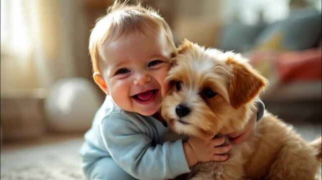 Bebe con su cachorro yorkshire