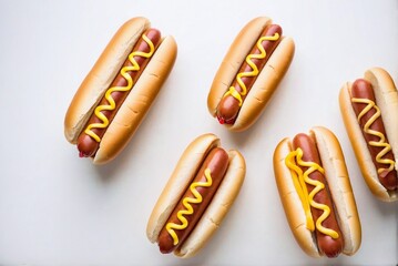 Hotdog in a Soft Bun with Mustard, Perfect for Casual Snack or Street Food Enjoyment