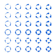 arrows circle set of 2 and 4 spin arrow rotating elements clock wise direction. circular, reload, recycle, or rotation sign icon useful for infographics, web design. Vector illustration, clip art
