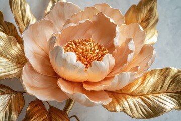 A stunning stucco peony with elegant golden leaves and vibrant buds for floral enthusiasts and home decor aficionados looking to elevate their spaces