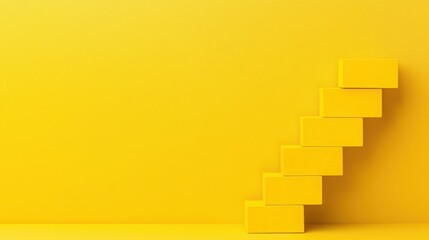 Obraz premium Work Planning and Goal Setting Concept. Bright Yellow Steps with Colorful Building Blocks on a Vibrant Yellow Background