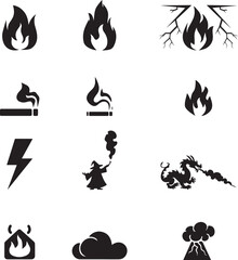 Vector Icons Set of Fire, Smoke, and Other Related Elements