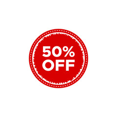 50 percent off red round sticker label tag vector 