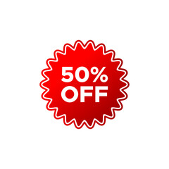50 percent off red label sticker tag vector isolated 