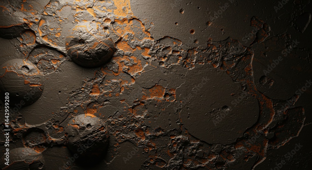 Poster A close up of a rocky surface with three large, round objects on it
