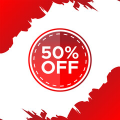  50 Percent Off Circular Sale Badge with Red Paint Splash Poster Vector