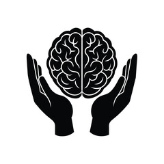 Brain Between Hands Isolated vector illustration