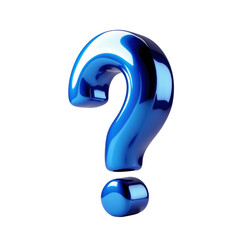 Dark glossy blue 3D question mark isolated on white background. Perfect for FAQ, quiz, support center, and digital communication visuals