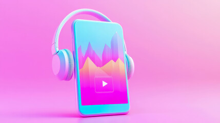 Entertainment Concept: Modern gadget with headphones for music streaming