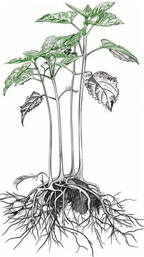 green plant with roots detailed drawing clip art preview
