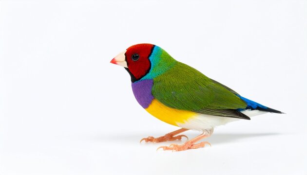  Colorful Gouldian finch Bird (Erythrura gouldiae) on white background