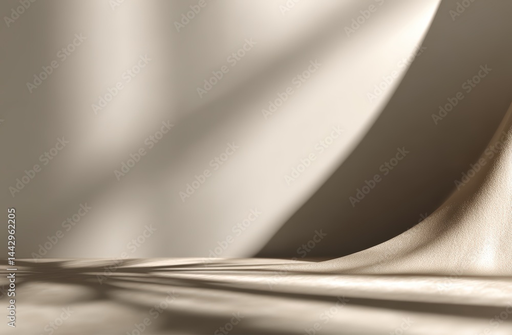 Poster minimalist abstract scene with soft light, curved surfaces, and textured shadows creating a calm, el