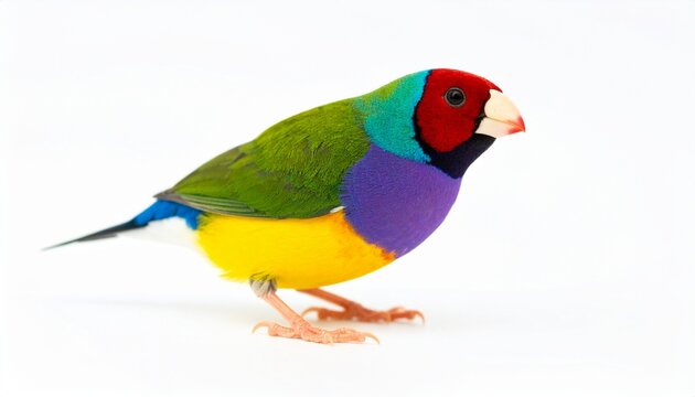  Colorful Gouldian finch Bird (Erythrura gouldiae) on white background
