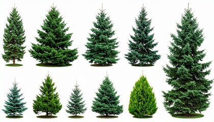 Obraz premium Conifer Trees, collection of green Christmas trees. on a white background isolated 
