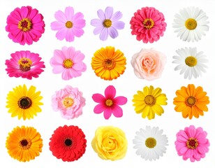 Different beautiful flowers in row isolated on white, set 