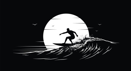 Silhouette Surfer Sunset Wave