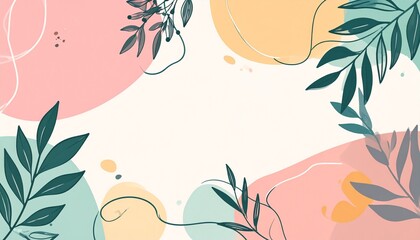  Hand drawn abstract design background with pastel colors and plant ornament. Vector illustra.j