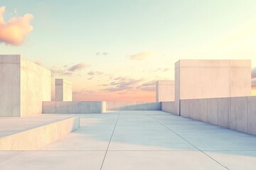 Obraz premium Modern concrete cityscape at sunrise