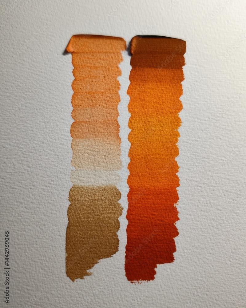 Poster watercolor swatches on textured paper displaying a gradient of warm colors from light beige to deep 