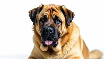 Large mastiff, head and shoulders, pure white backdrop, profile, breed, studio photography