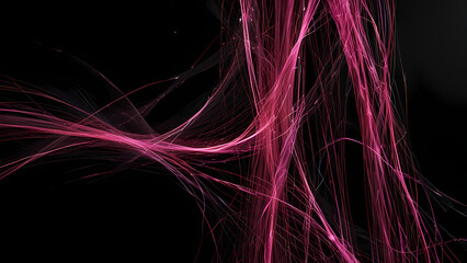 Neon Pink Fibers Flowing on a Black Background


