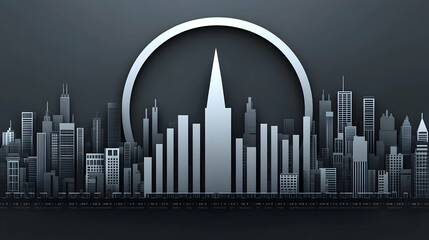 Fototapeta premium Monochromatic cityscape with soaring buildings and a circular arch