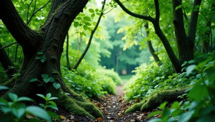 Overgrown and tangled branches in dense thicket, thorny bush, organic, foliage