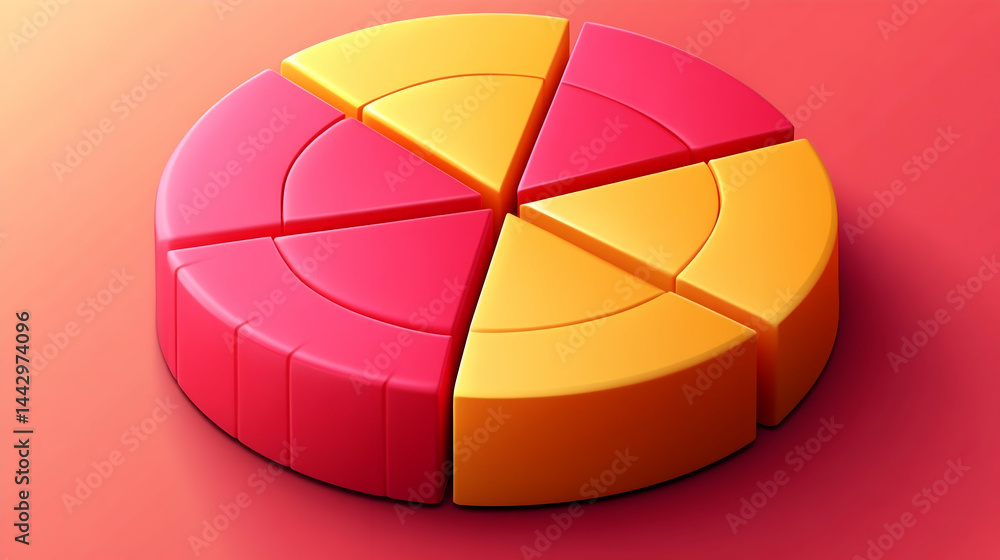Aufkleber a 3d pie chart with red yellow sections on a red background business concept diagram