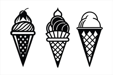 vintage black and white line drawing of an ice cream