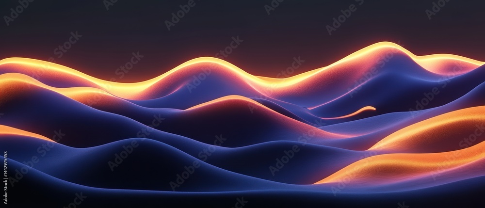 Poster luminous gradient waves abstract background ethereal curvy forms in serene ambiance with light effec